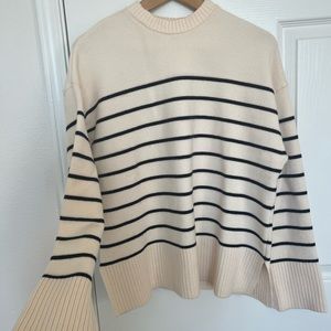 Zara split hem stripped crewneck jumper sweater